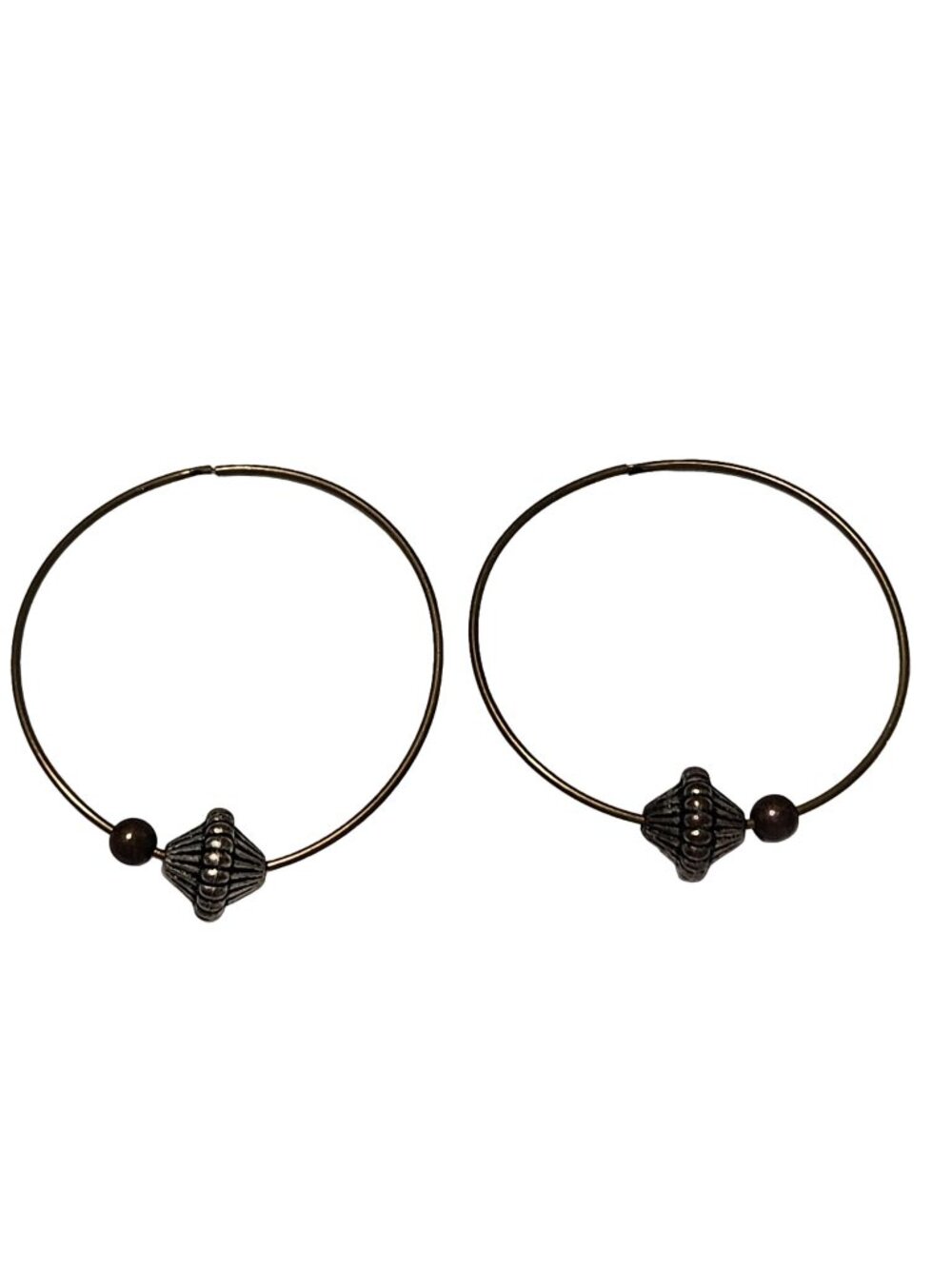 Vintage Brass Hoop Earrings Decorative Beads Classic Fashion Jewelry Women